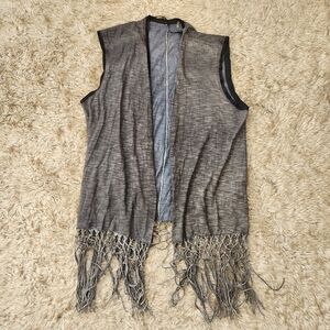 Elie Tahari Jersey Gilet Vest With Fringe Blue Women's Size‎ XL
